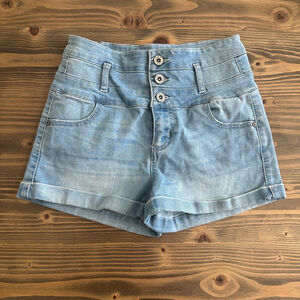 Tinseltown Juniors High-Waist Light Wash Denim Shorts Size 3 Cuffed Hem